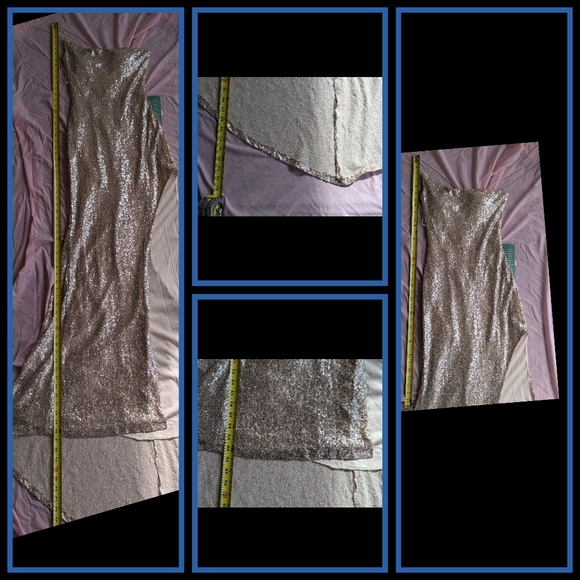 Champagne Sequin Gown, One-Shouldered Spaghetti Strap w/ Sweep Train by B. Smart - Picture 14 of 16